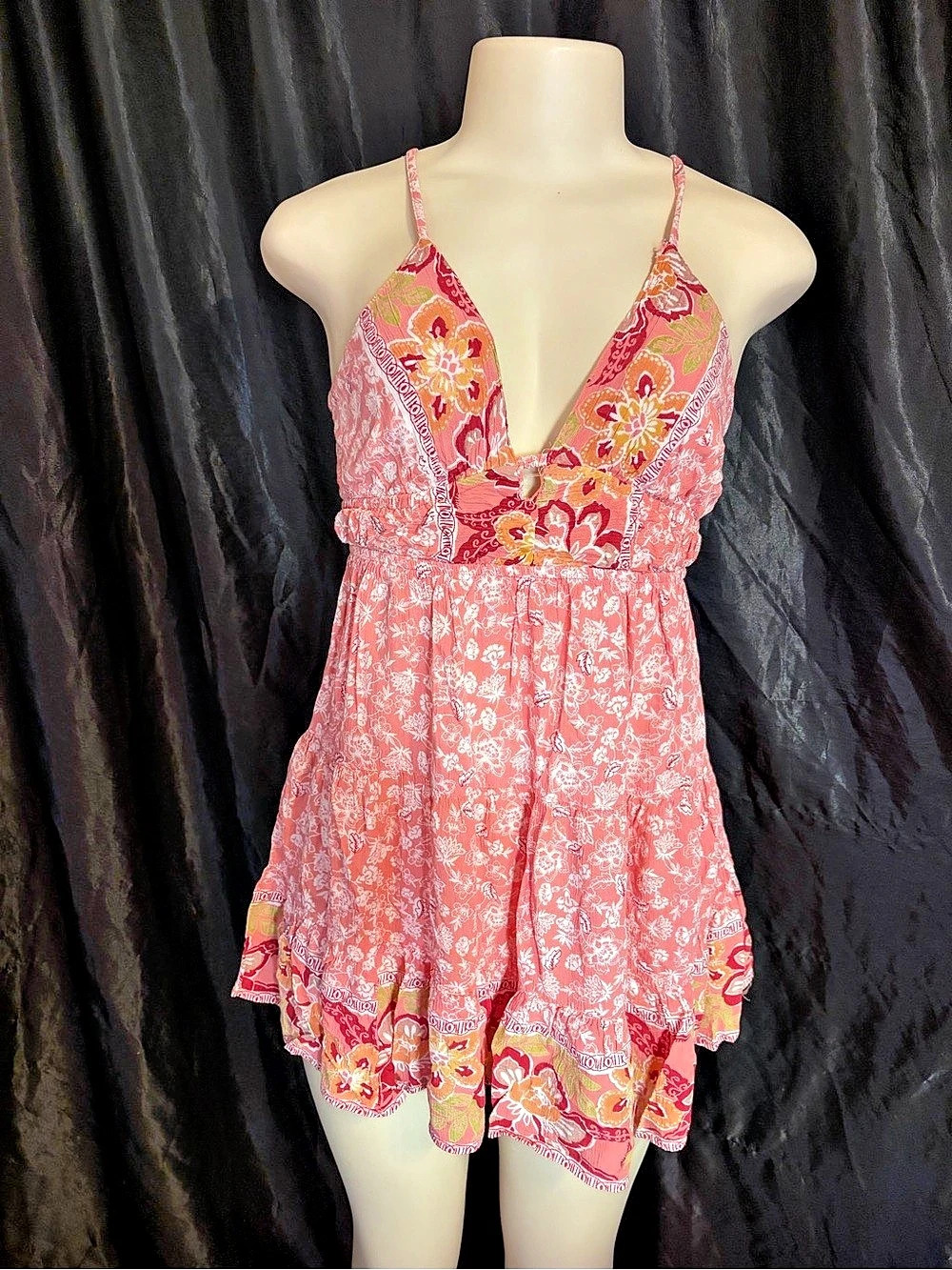 Angie Floral Mini Dress in Pink & Orange Rayon